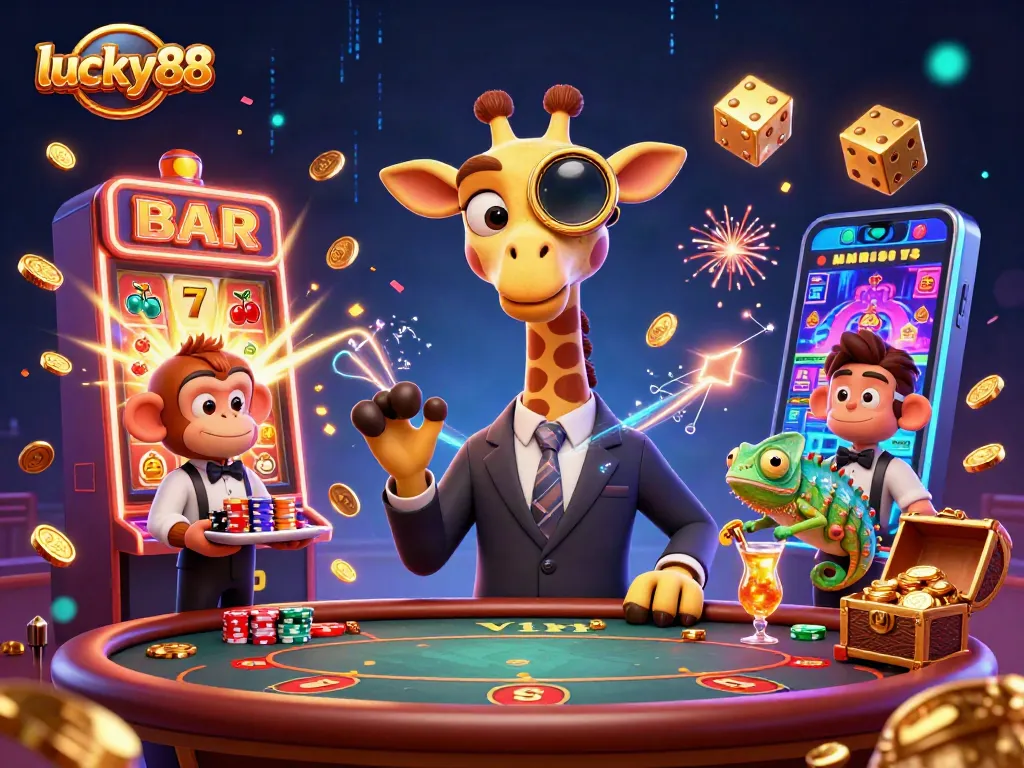 Experience the excitement of lucky88 with a high-roller giraffe and dynamic casino elements.