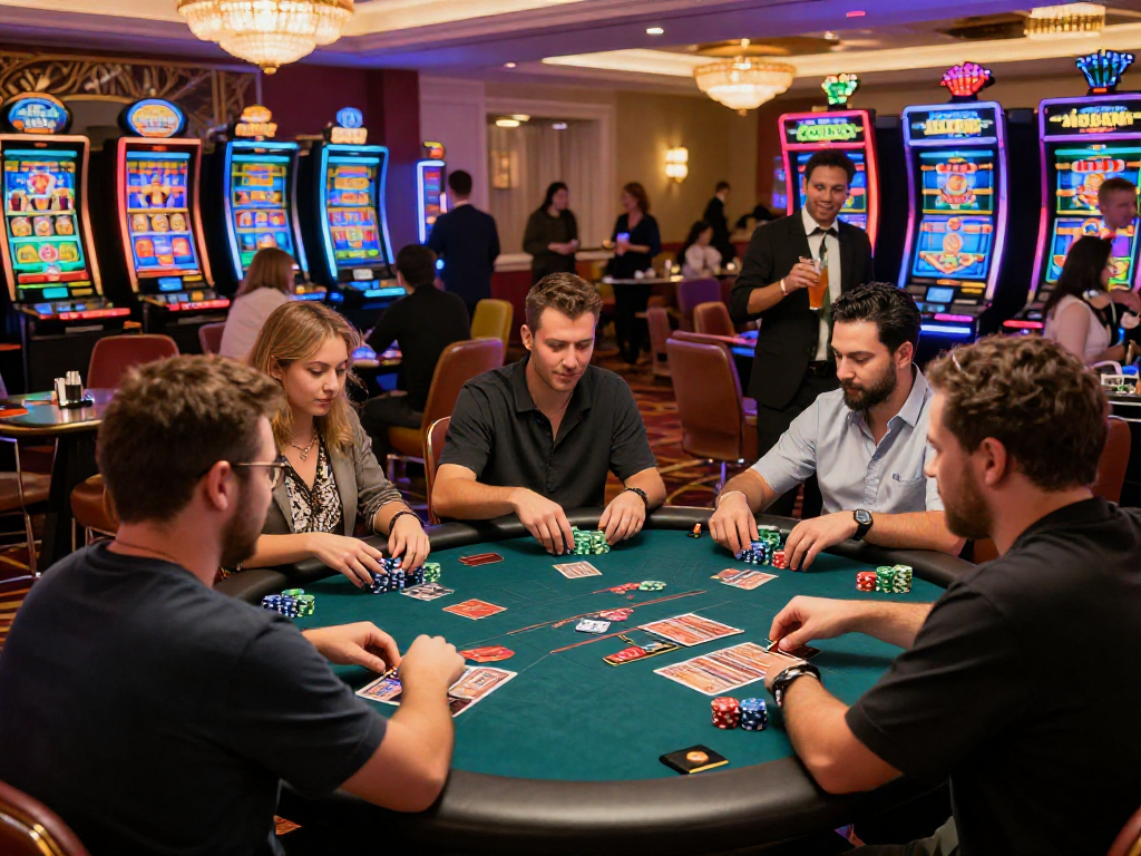 Players at vibrant casinos that accept credit cards, engaged in lively card games