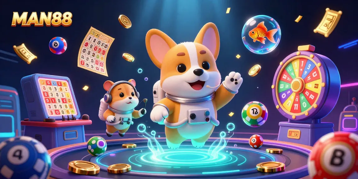 Experience thrilling wins with MAN88 in this vibrant space casino illustration.