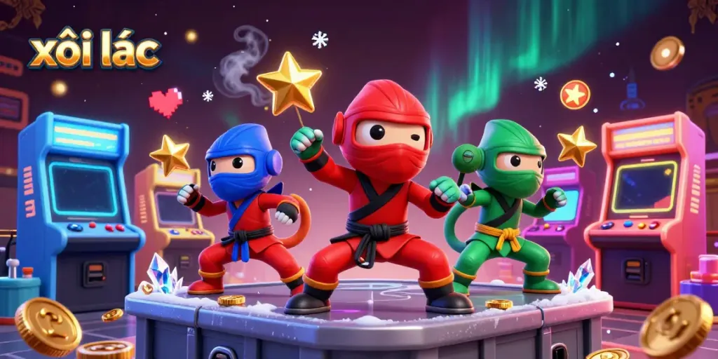 Experience an exhilarating xôi lạc action scene with ninja chameleons and casino elements.