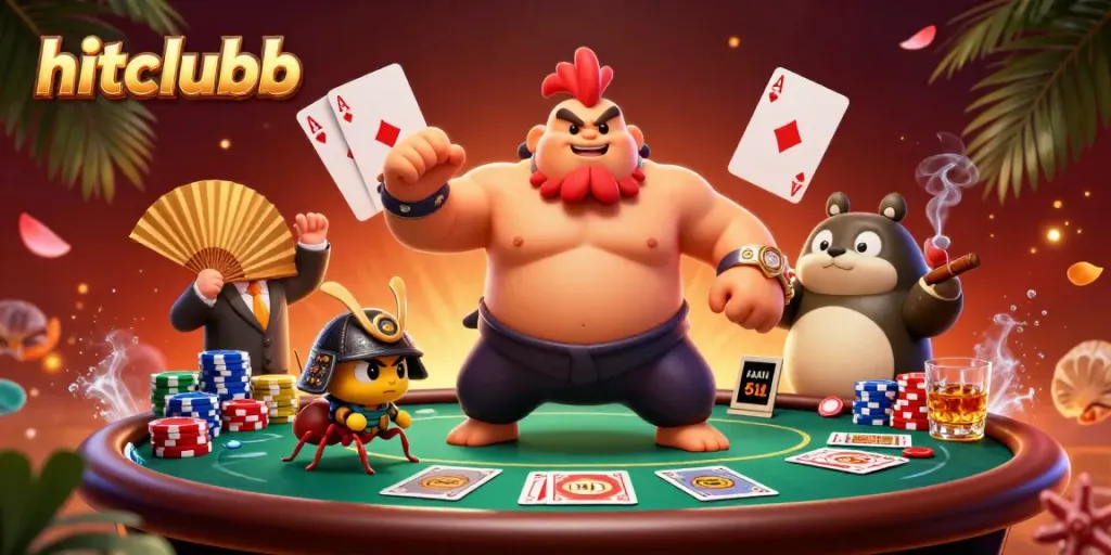 Experience thrilling action at hitclubb with a dynamic gaming scene featuring a powerful sumo rooster and fierce samurai cricket.