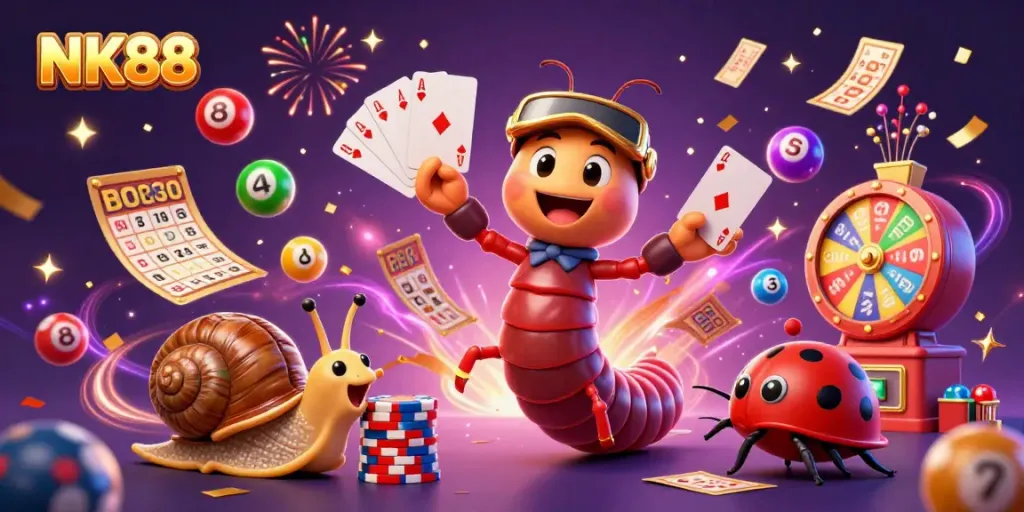 Join the excitement at NK88 with colorful lottery balls and a dynamic casino atmosphere!