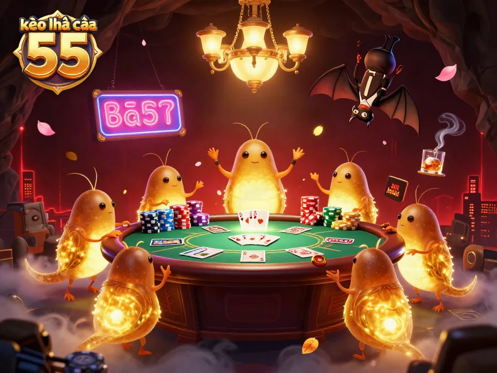 Experience the excitement at kèo nhà cái 55 with glowworms illuminating the casino atmosphere, featuring vibrant game elements.