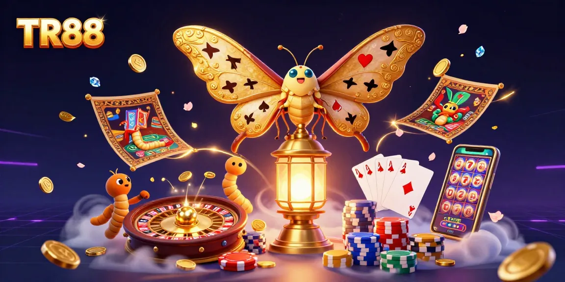 Spin the TR88 reels with golden coins cascading from a vibrant casino scene.