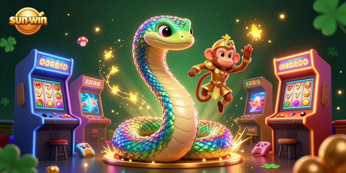 Experience the thrill of sun-win with a dynamic 3D casino illustration featuring a rainbow serpent.