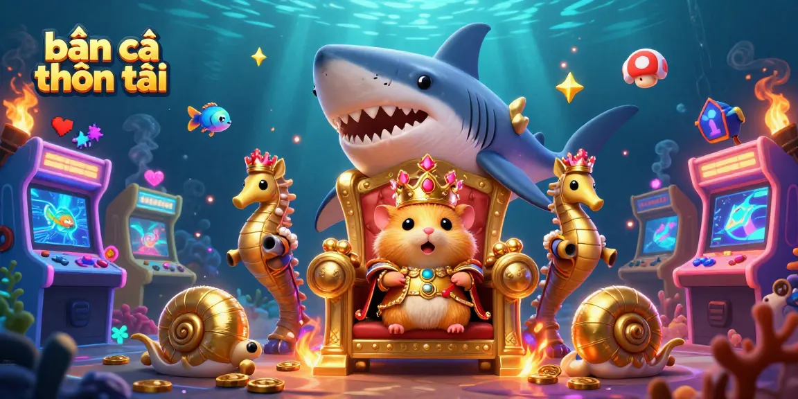 Engage in the thrilling bắn cá thần tài game with the golden hamster king amidst vibrant underwater elements.