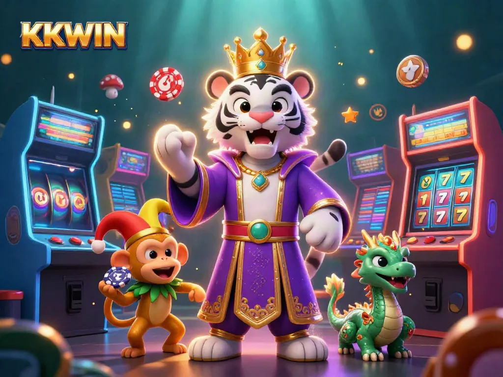 Experience thrilling gameplay with KKWIN, featuring a royal tiger, playful monkey, and dynamic game elements.