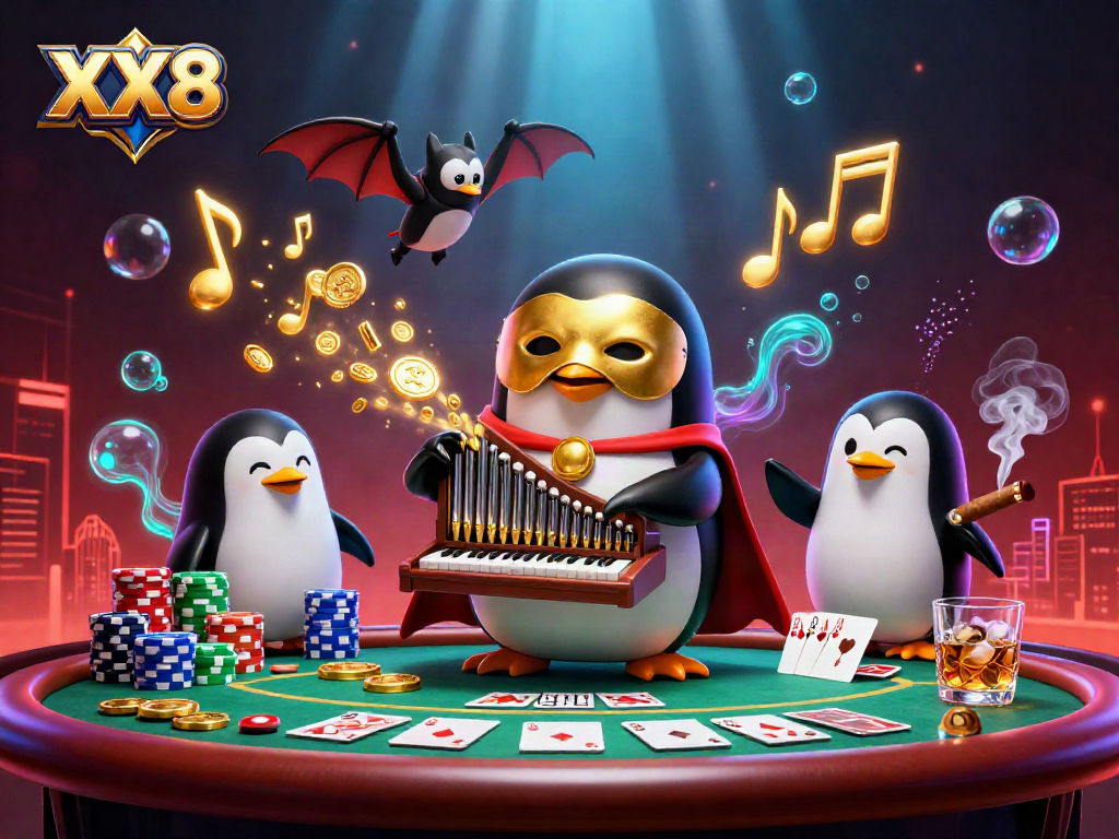 Experience thrilling gameplay at XX8 with a dazzling casino scene showcasing 3D characters and poker elements.
