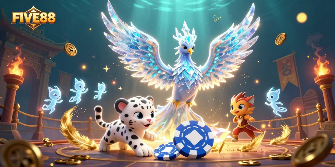Engage with FIVE88's immersive gaming realm featuring striking fantasy elements and dynamic casino action.