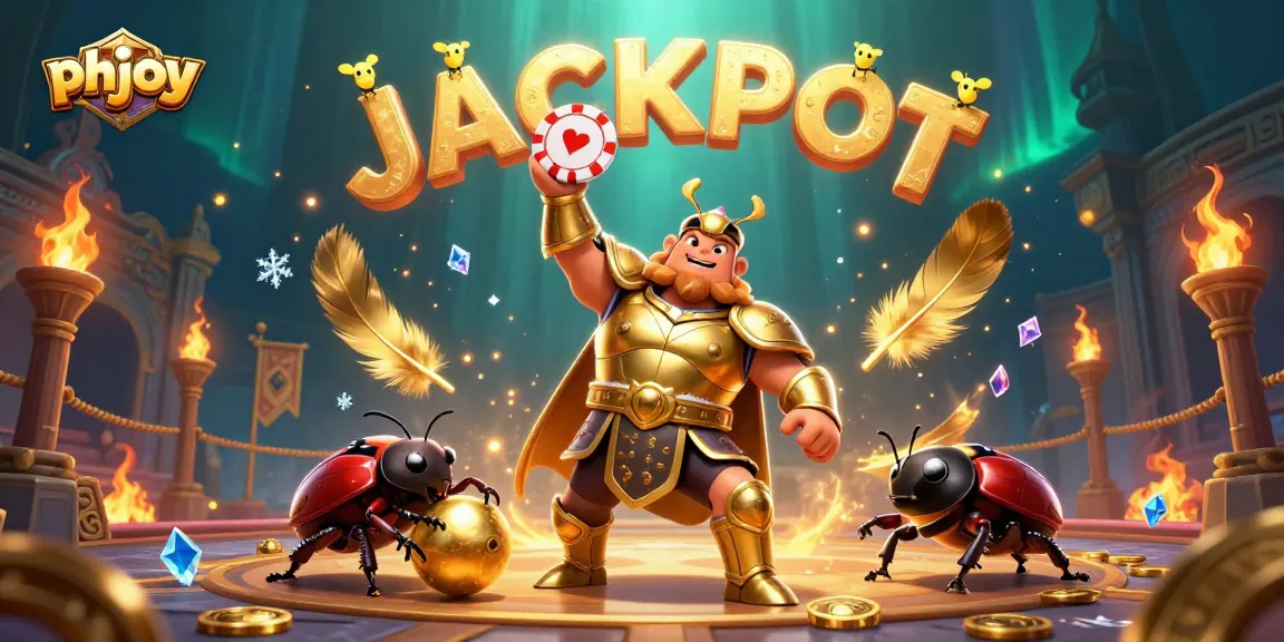 phjoy brings excitement with a victorious beetle lifting a poker chip under a vibrant casino-themed scene.