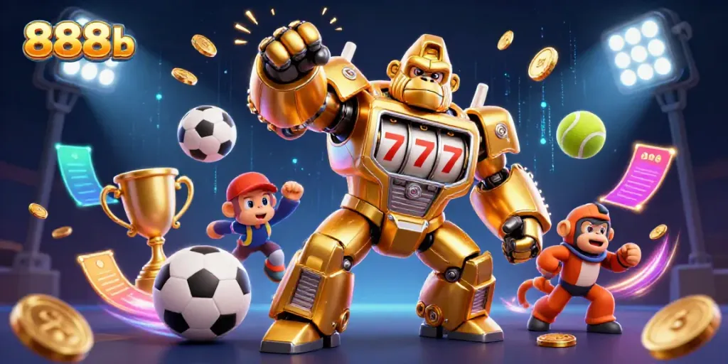Engage in thrilling gameplay at 888b, featuring a vibrant mech and dynamic sports elements.