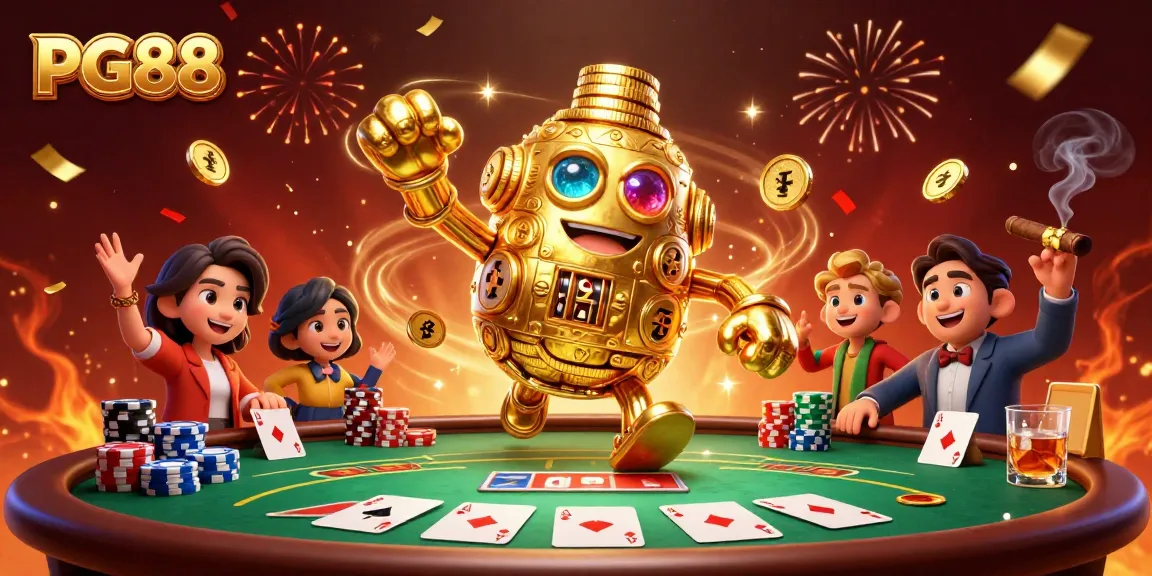 Experience thrilling gaming at PG88 with a dynamic casino scene of our golden golem and poker excitement.