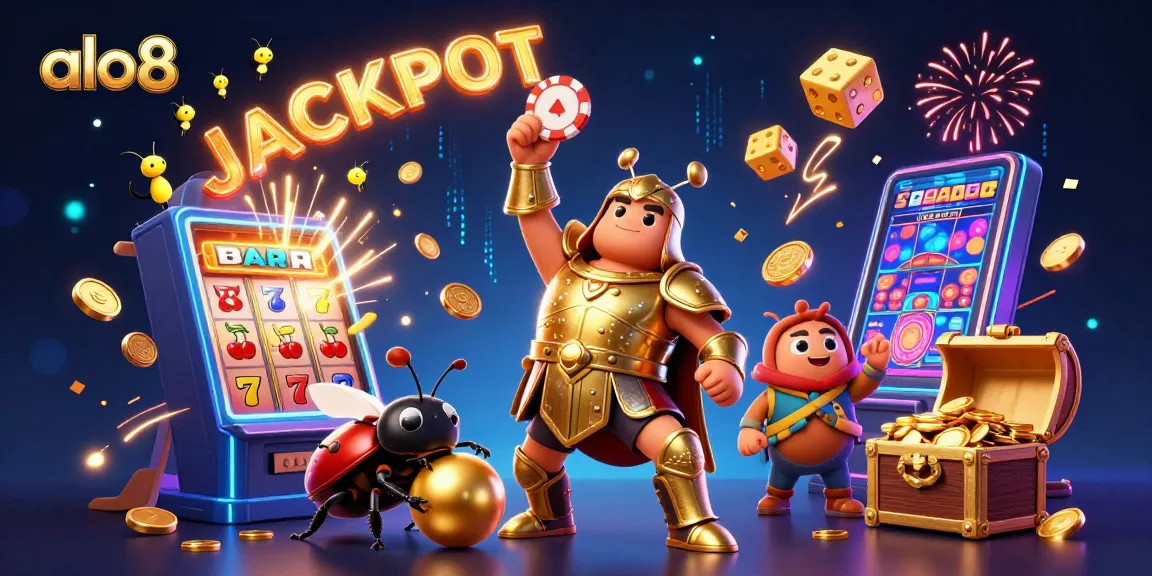 Witness the exciting world of alo8 as cartoon characters celebrate a casino jackpot in an ultra-detailed 3D scene.