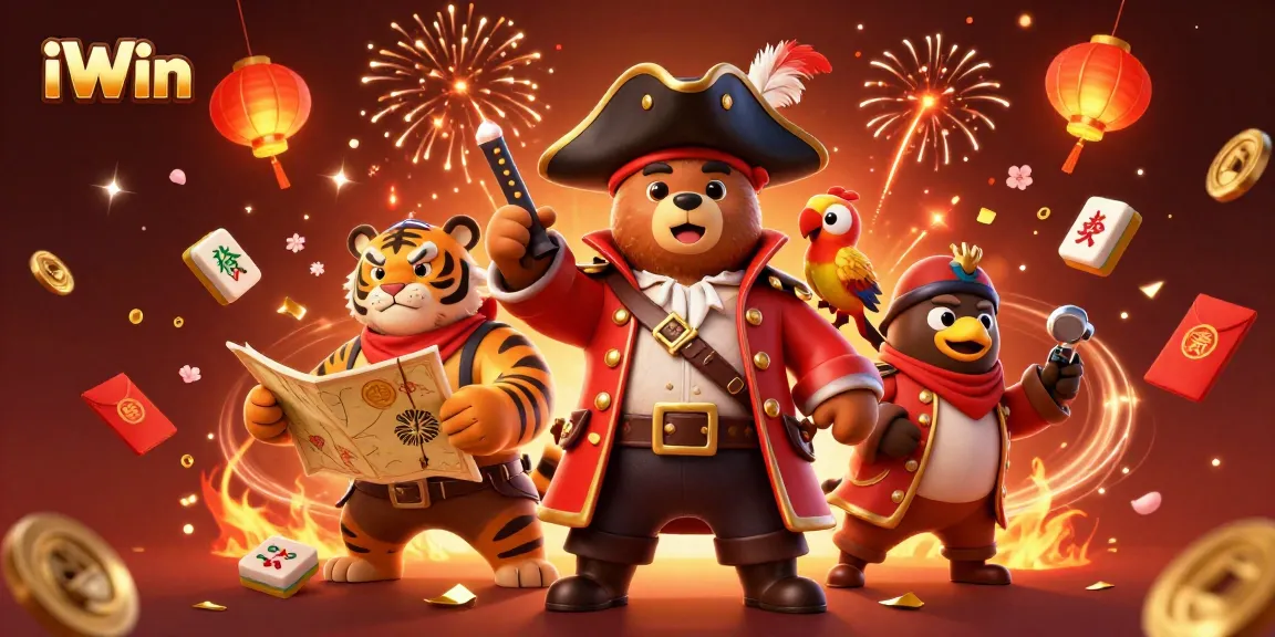 iWin brings excitement as a pirate captain bear, tiger first mate, and colorful elements celebrate the gaming adventure.