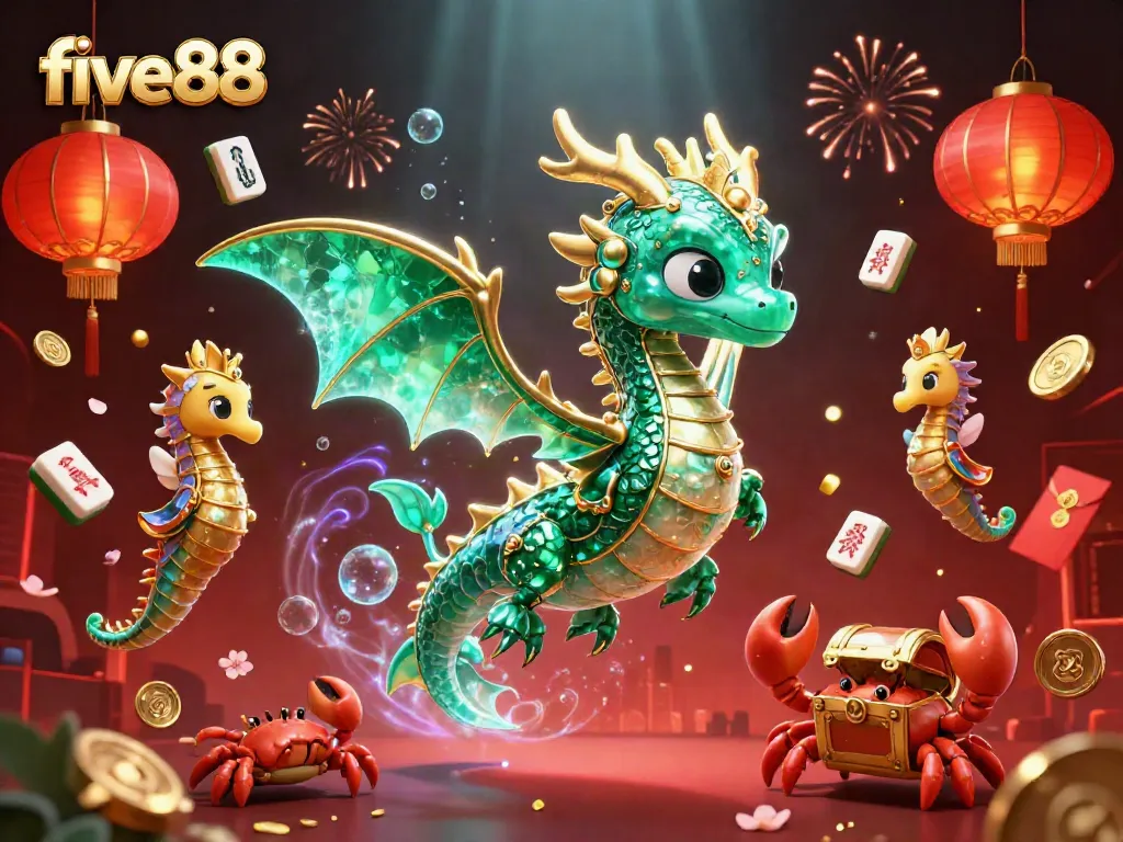 Experience the excitement of five88 with an enchanting sea dragon and vibrant casino elements.