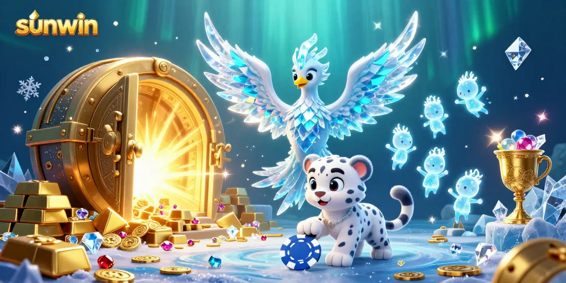 Join sunwin for an extraordinary gaming experience featuring a playful snow leopard and stunning ice phoenix.