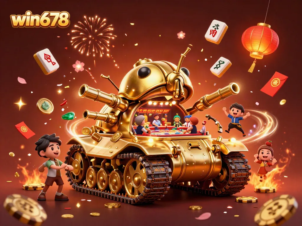 Experience win678's exciting casino adventure with a unique golden beetle tank and vibrant game elements.