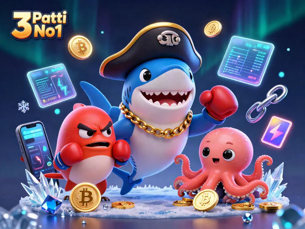 Experience thrilling gameplay with 3 Patti No1 featuring vibrant 3D characters and crypto elements in this engaging scene.