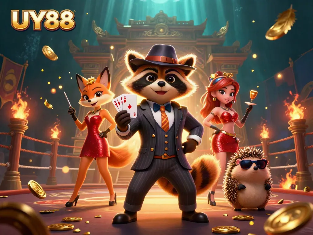 Experience exhilarating gaming at UY88 with dynamic characters and vibrant casino elements.