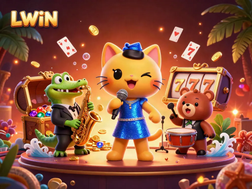 Experience thrilling gameplay with LLWIN in this colorful casino illustration featuring playful characters.