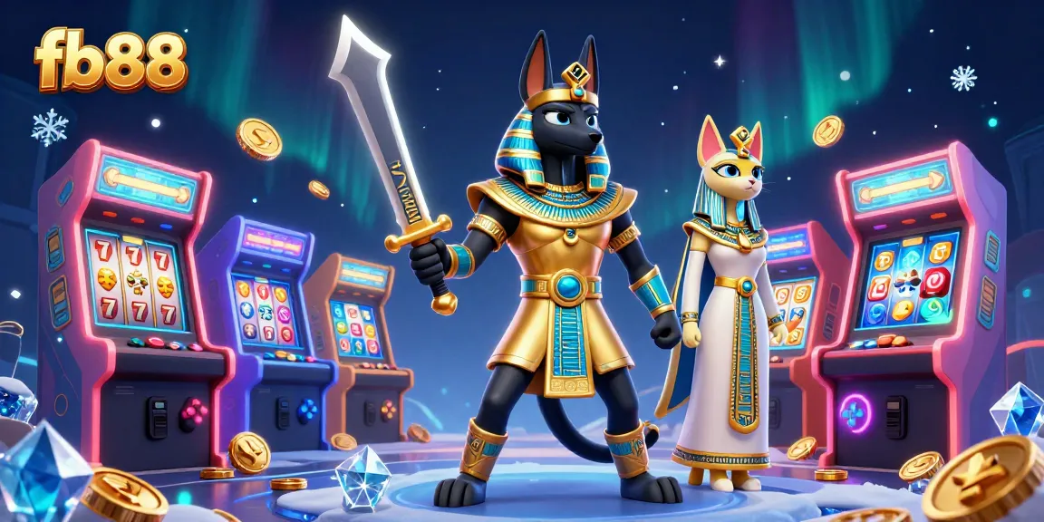Experience thrilling gameplay at fb88 with Anubis and Bastet among vibrant casino elements.