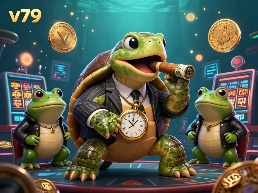 Experience excitement at v79 casino with a 3D mobster turtle and froggy enforcers amidst dynamic gaming elements.