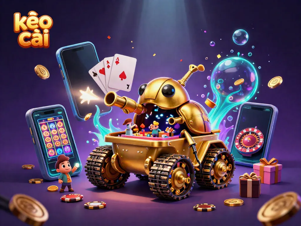 Experience kèo nhà cái with a vibrant 3D casino scene featuring a golden tank and dynamic gaming elements.