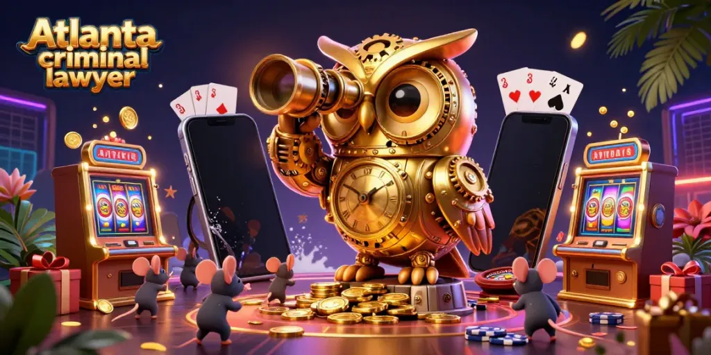 Experience the vibrant world of Atlanta criminal lawyer gaming with a clockwork owl and animated mice.