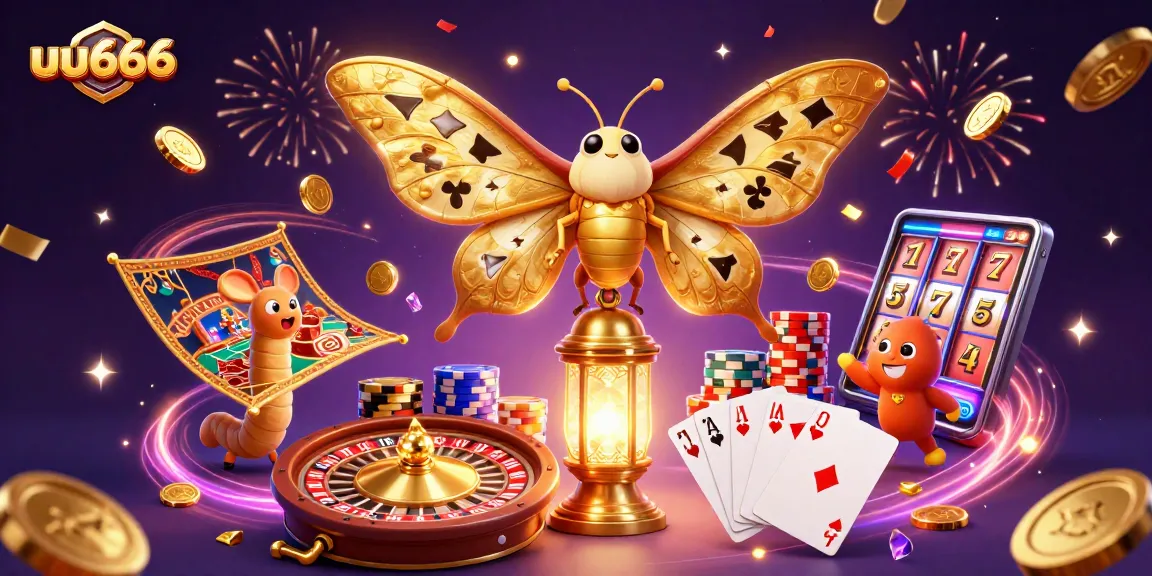 Experience thrilling wins with uu666 in a vibrant, dynamic casino scene full of festive elements.