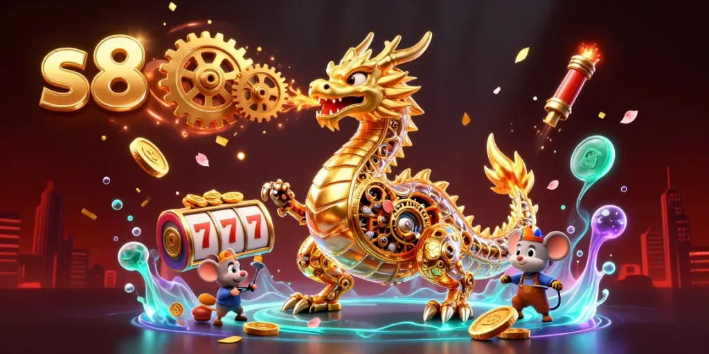 Engage in winning strategies at s8 with a golden dragon and exciting casino elements bursting with energy.