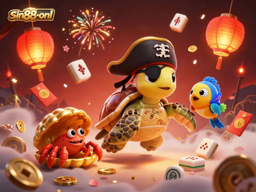 Experience the excitement of sin88-onl with vibrant cartoon characters, treasure, and gaming elements in an animated casino scene.