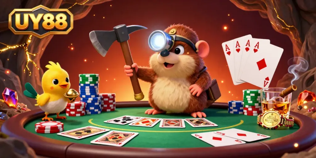Join the adventure at UY88 with a treasure hunter mole and casino excitement.