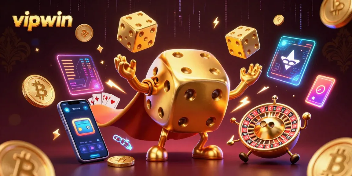 Experience thrilling wins with vipwin in a vibrant 3D casino scene filled with cryptocurrency elements.
