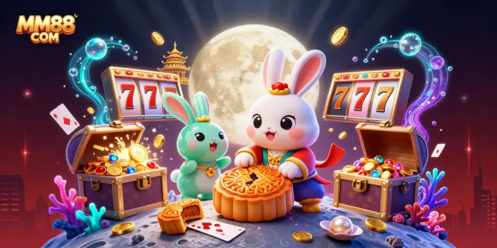 Experience thrilling jackpots with MM88 COM as the moon rabbit unveils poker chips from mooncakes.