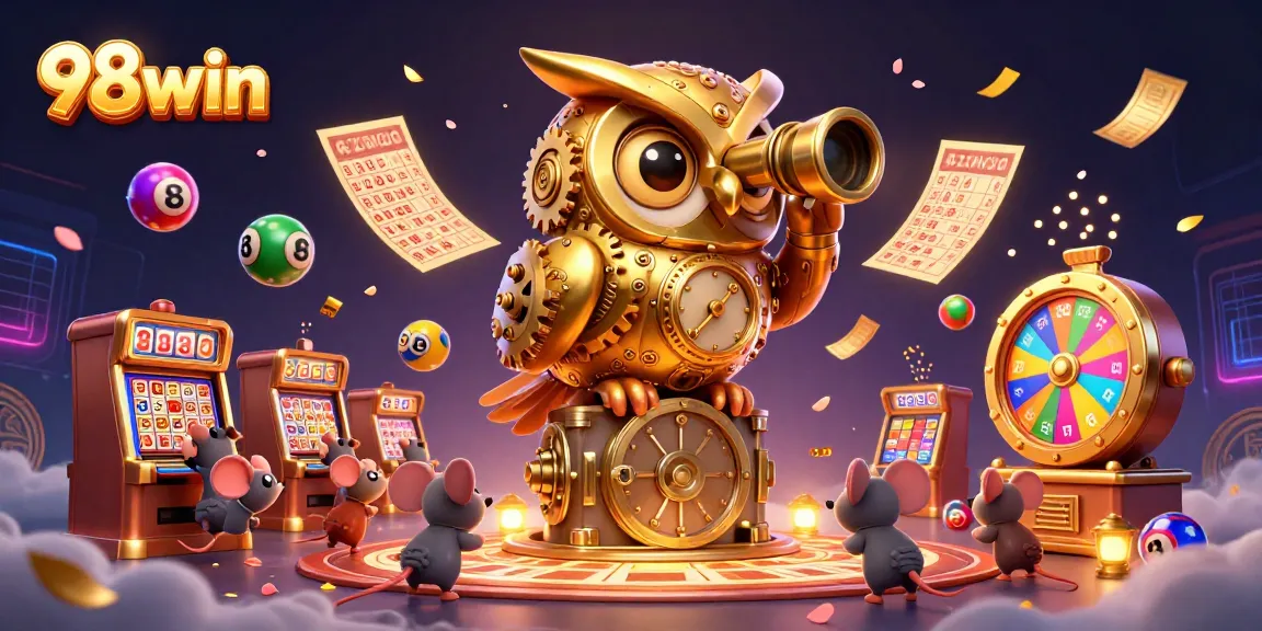 Engage with 98win’s lively casino scene featuring golden owl, dynamic games, and colorful elements.
