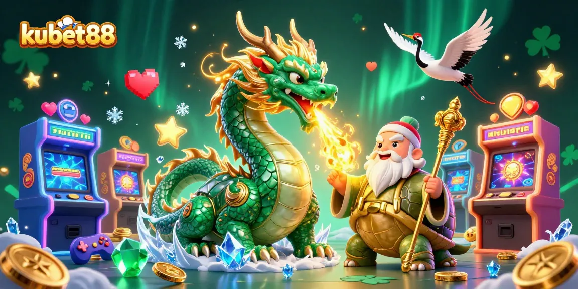 Engage in thrilling games at kubet88, featuring a majestic jade dragon and exciting casino elements.