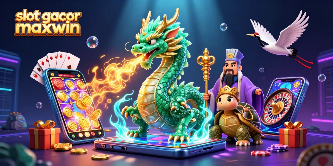 Play slot gacor maxwin on an energetic scene with vivid 3D characters and casino elements.