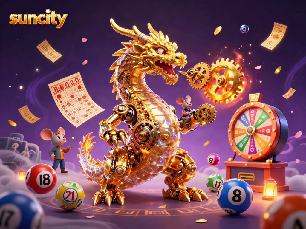 Experience the excitement at Suncity with a biomechanical dragon and dynamic gambling elements.