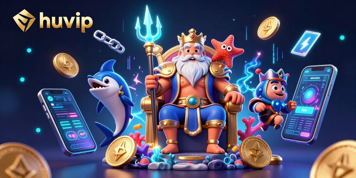 Engage with huvip's exciting casino world through vivid neon visuals and dynamic crypto graphics.