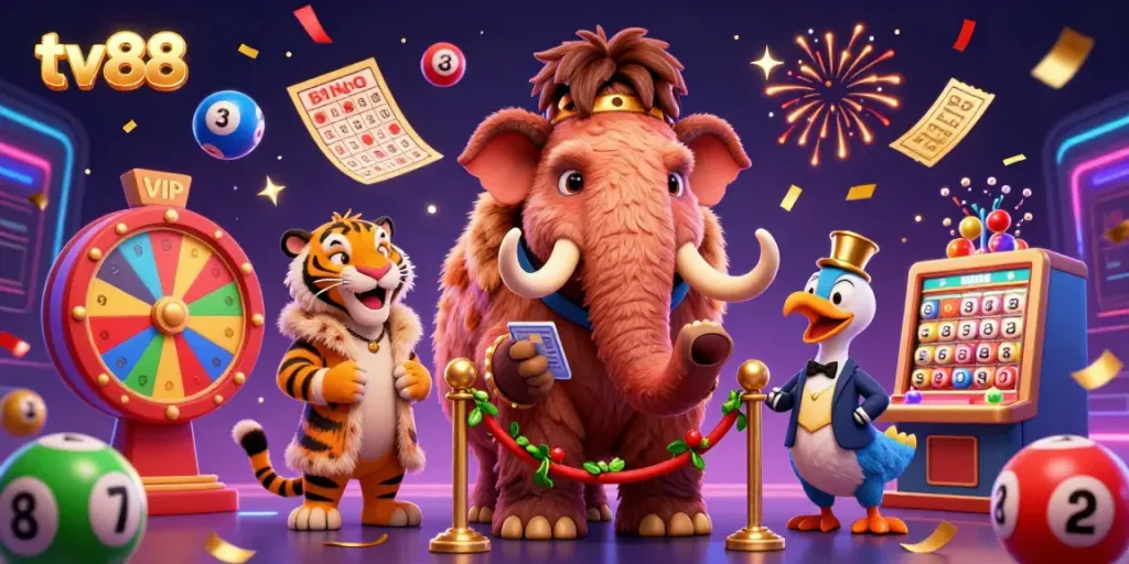 Experience the excitement at tv88 with a vibrant casino scene featuring a mammoth bouncer and VIP guest.