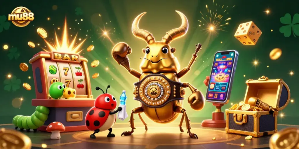 Spin to win big with mu88 in this vibrant, lively casino-themed illustration!