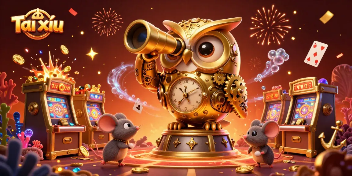 Play Tài xỉu with an immersive casino scene featuring a golden owl and playful mice.