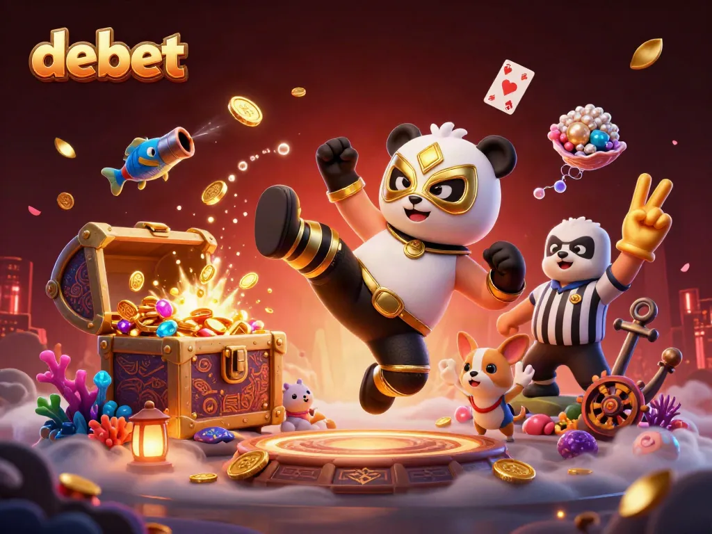 Experience debet's dynamic casino scene with action-packed characters and vibrant game elements.