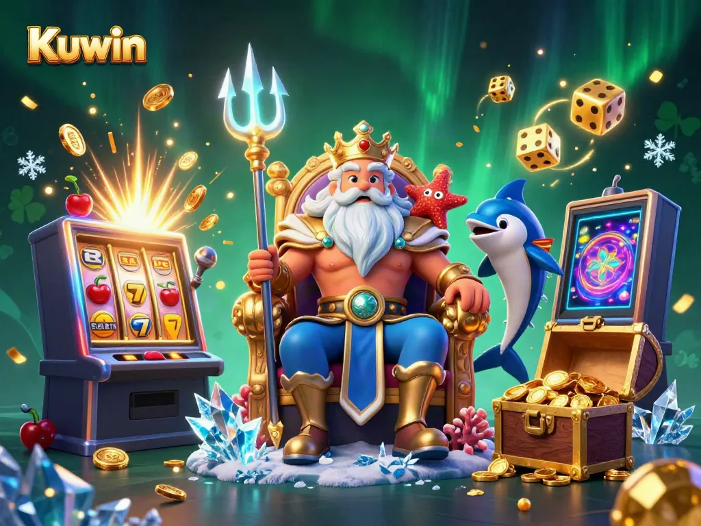 Kuwin's captivating online gaming world showcasing Neptune and vibrant casino elements