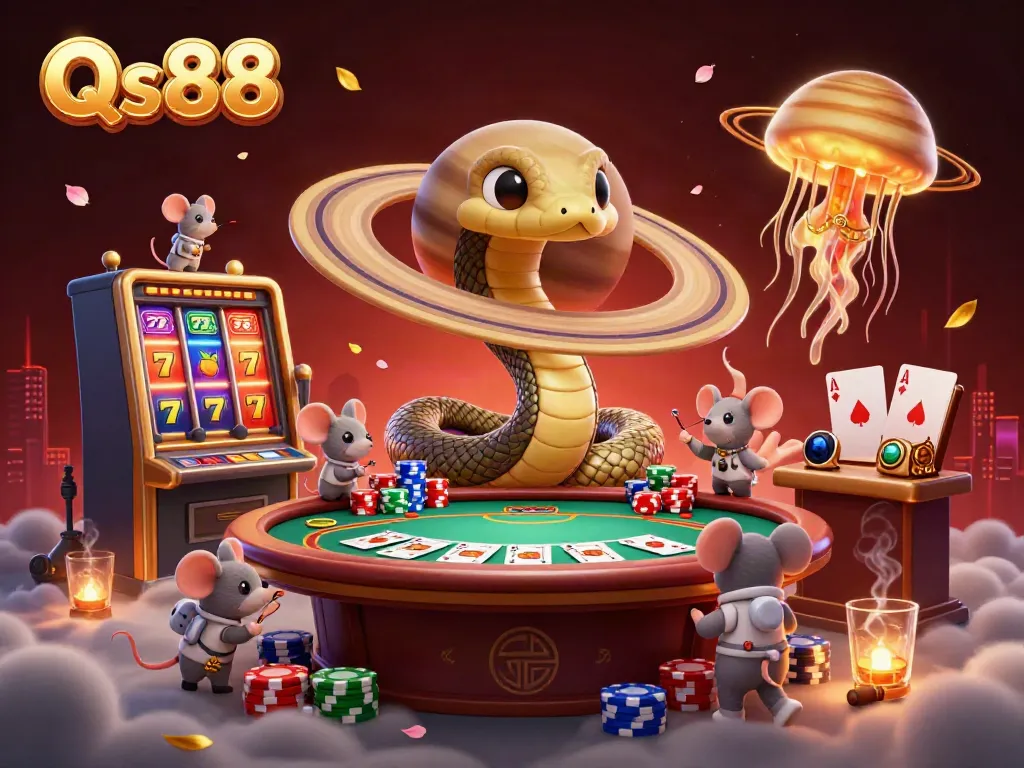 Play exciting games at Qs88 with cosmic characters and vibrant casino elements.