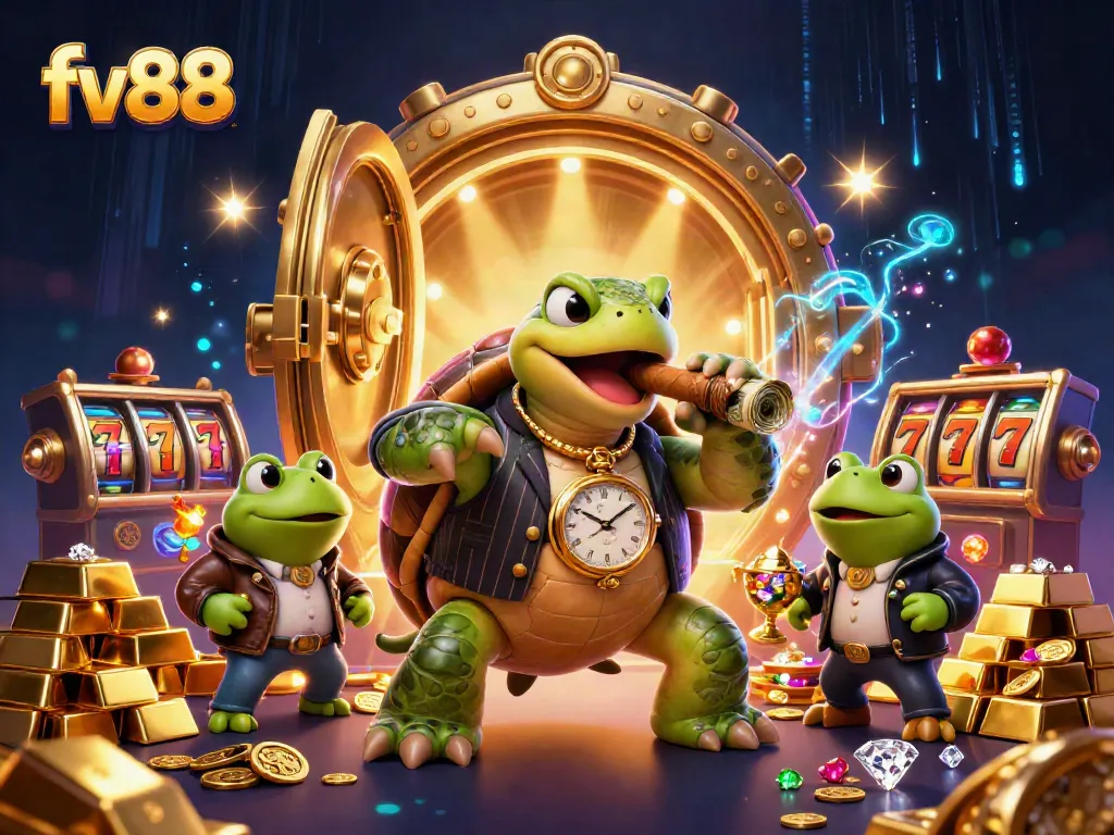 Engage with the thrilling scene at fv88, showcasing a vibrant casino atmosphere with dynamic characters and rich treasures.