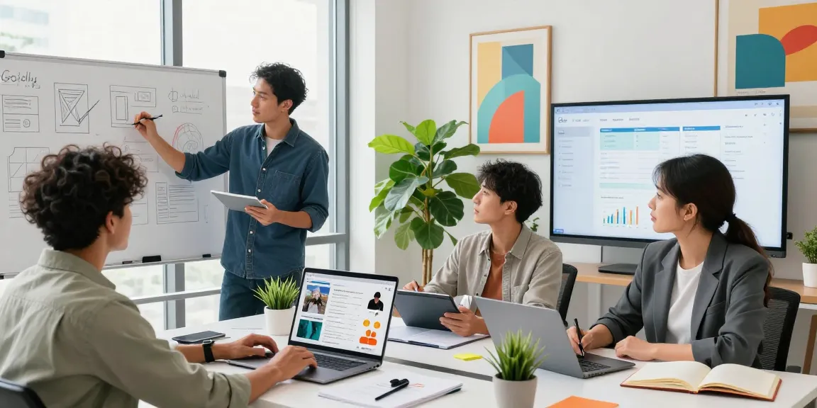 Team collaborating with mixboard ai on digital workspace, showcasing creative brainstorming.