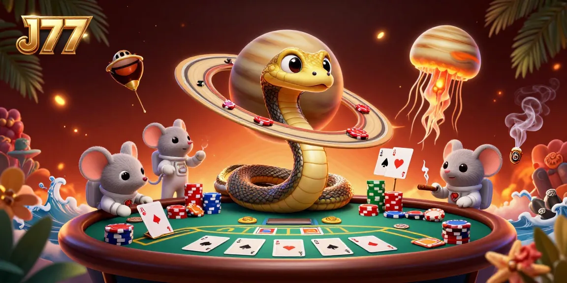 Experience thrilling wins at J77 with this vibrant casino-inspired 3D illustration showcasing exciting gameplay.