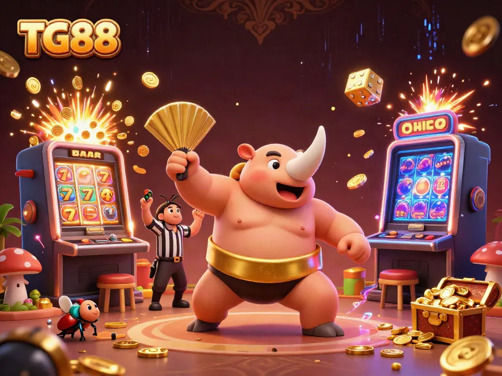 Experience exhilarating gameplay at TG88 with a vibrant illustration of a casino-themed scene filled with excitement and winnings.
