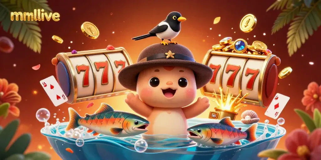 Experience mmlive excitement with a playful scene featuring baby Nessie and vibrant gold details.